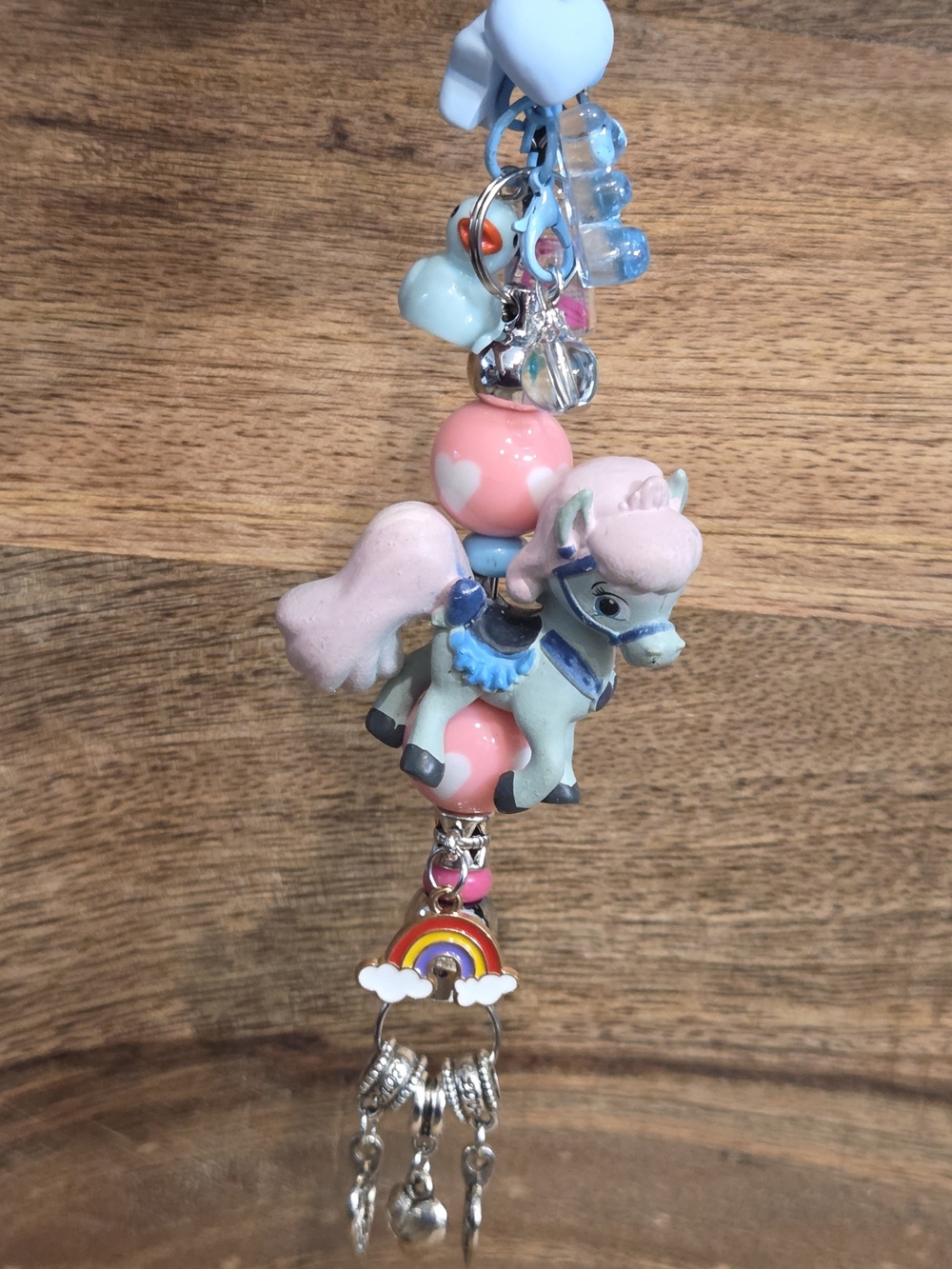 Pastel Pony Charm Keychain with Rainbow Dangle